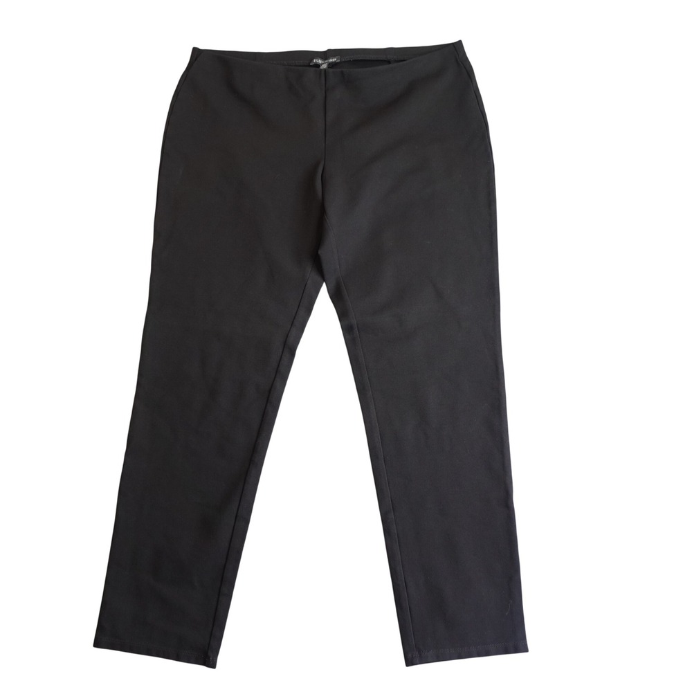 Eileen Fisher Black‎ Viscose Knit Pull On Pants Womens L Minimalist Straight Leg